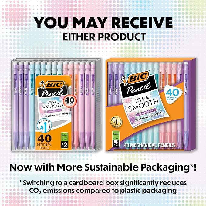 BIC Xtra-Smooth Pastel Mechanical Pencils with Erasers, Medium Point (0.7mm), 40-Count Pack, Bulk Mechanical Pencils for School or Office Supplies