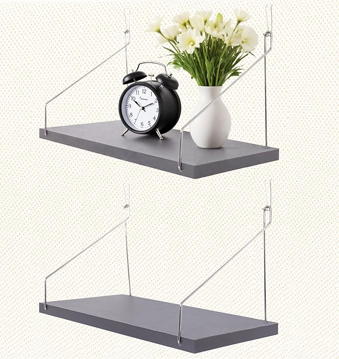 2-Pack Cubicle Shelf For Fabric Walls With Hooks：12x6.0in Gray Wooden Cubicle Shelf Hanging Silver Bracket Use For Office Cubicle Accessories For Office Stylish Cubicle Decorations For Women Desk