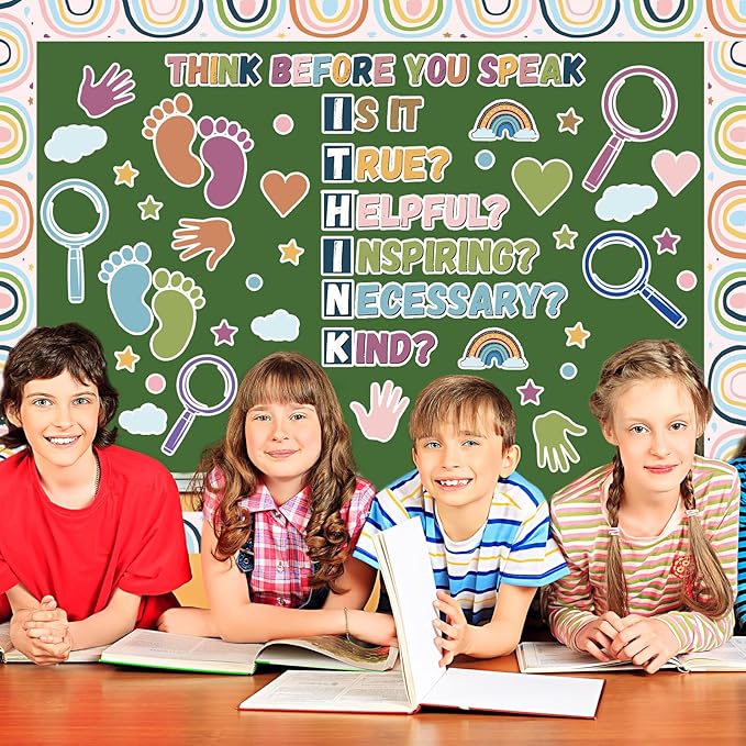 Boho Classroom Bulletin Board Decorations Kindness Motivational Think Before You Speak Middle School Poster Positive Educational Bulletin Board Wall Decor for Teachers Students Elementary Preschool