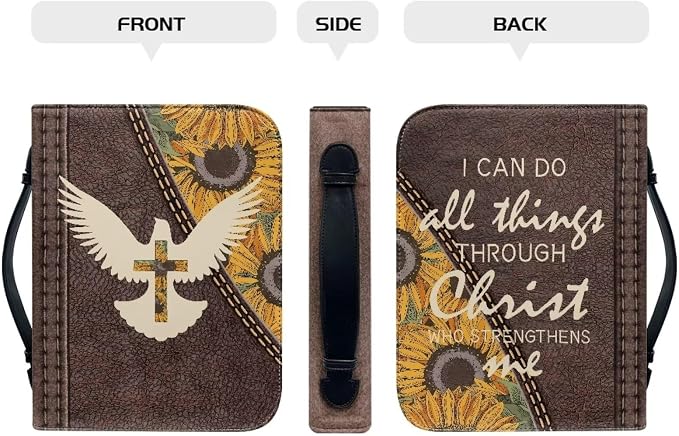 Cross Sunflower Fall Bible Covers for Man Multi-Functional Bible Carrying Case Bible Bookmark Protector Large Bible Covers with Zipper and Handle