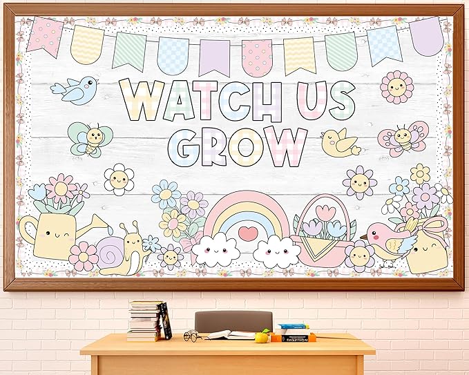 Summer Bulletin Board Decoration Set Pastel Watch Us Grow Classroom Decoration Summer Rainbow Floral Motivational Paper Cutouts for School Classroom Home Chalkboard Wall Door Decor Party Supplies