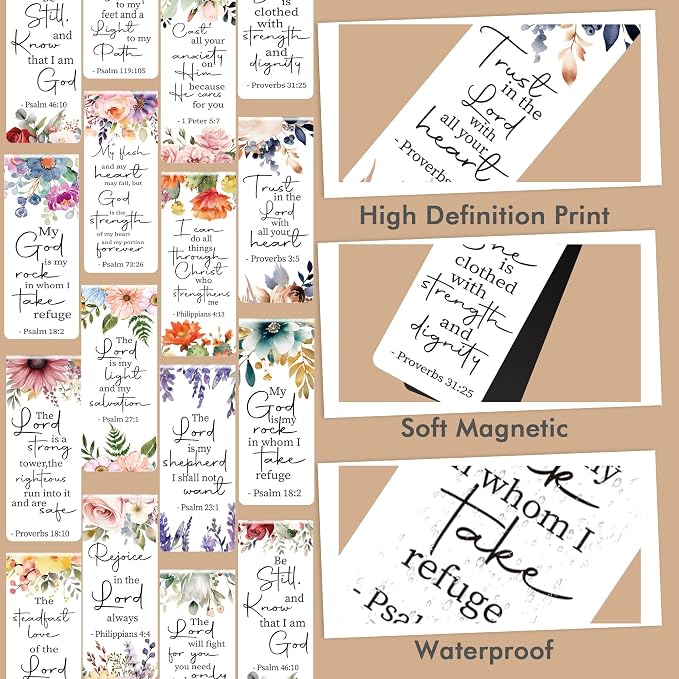 Bible Verse Floral Magnetic Bookmarks: 30 Pcs Christian Scripture Book Mark Clips, Inspirational Religious Gifts for Women, Faith-Based Reading Accessories for Bible Study School Office Supplies