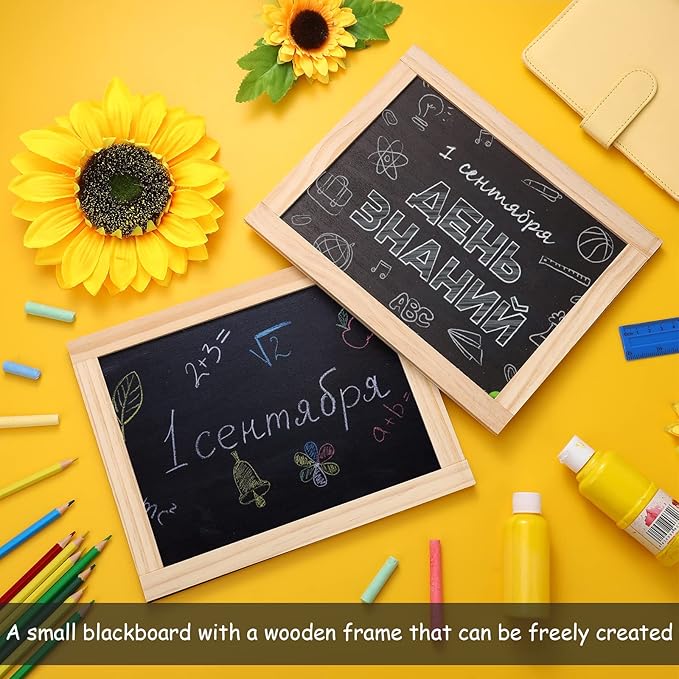 Harloon 6 Pcs 10.5" x 8.5" Framed Chalkboard Bulk Double Sided Wood Tabletop Small Chalkboard Signs Mini Blackboard Classroom School Supplies for Party Home Office Art Craft Birthday Wall Menu Food