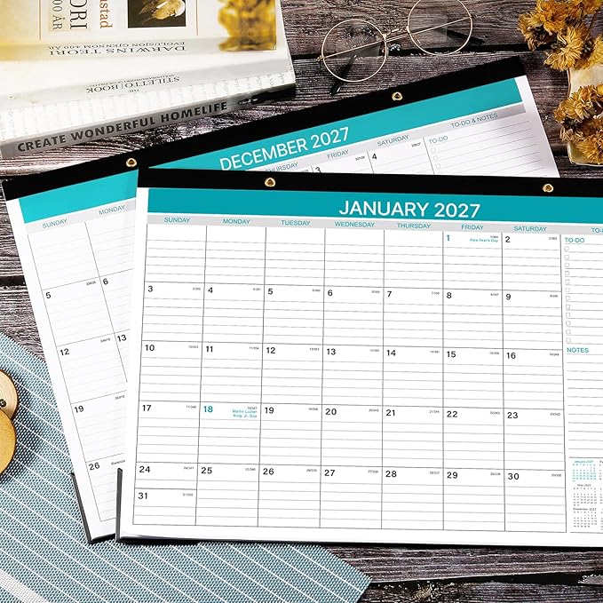 Desk Calendar 2026-2027 - Calendar 2026-2027 from July 2026 to December 2027, 12'' x 17'', 18 Monthly Desk Calendar with Ruled Blocks for Planning