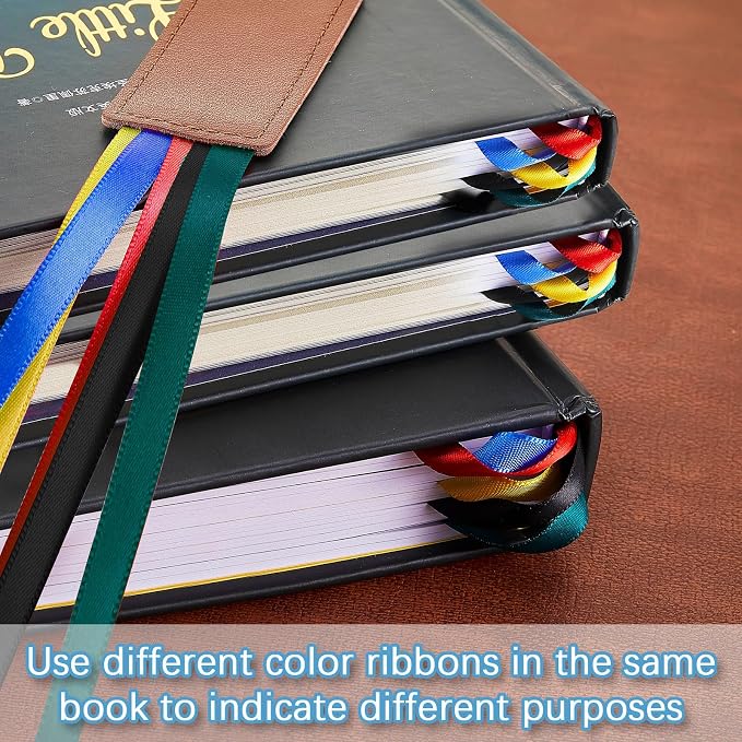 Fuutreo 40 Pcs Bible Ribbon Bookmark Bulk Artificial Leather Christian Book Markers with 5 Colorful Ribbons for Books