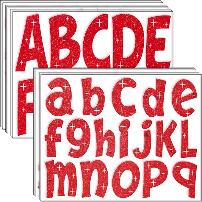 260 PCS Bulletin Board Letters 4 Inch Glitter Large Sticker Letters for Bulletin Board Self-Adhesive Alphabet Poster Board Letter for Classroom Home School Decor(Red)
