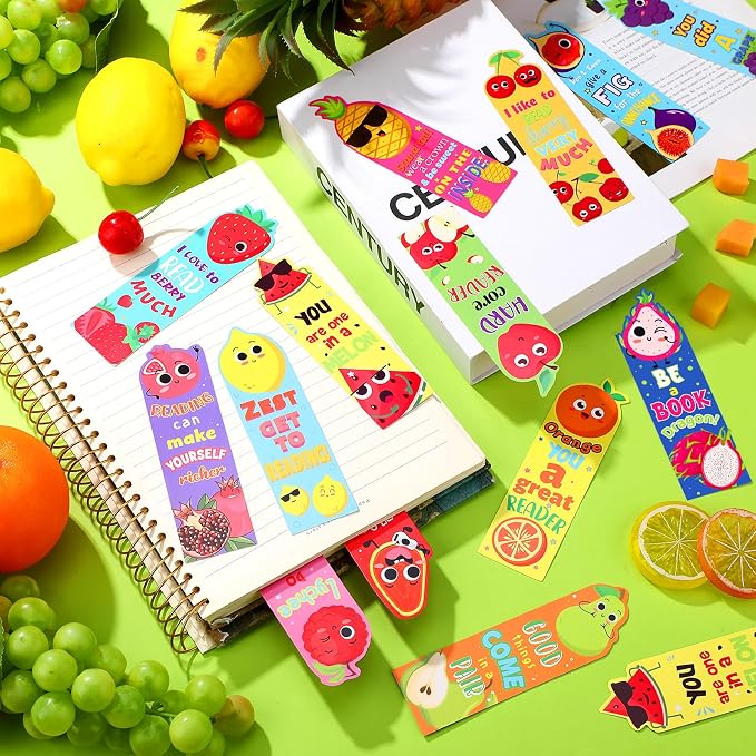 Fainne 250 Pcs Scented Bookmarks Kids Bulk Scratch and Sniff Bookmarks Fun Fruit Food Assorted Educational Bookmark for Students Teens Reader 25 Styles, 25 Scents