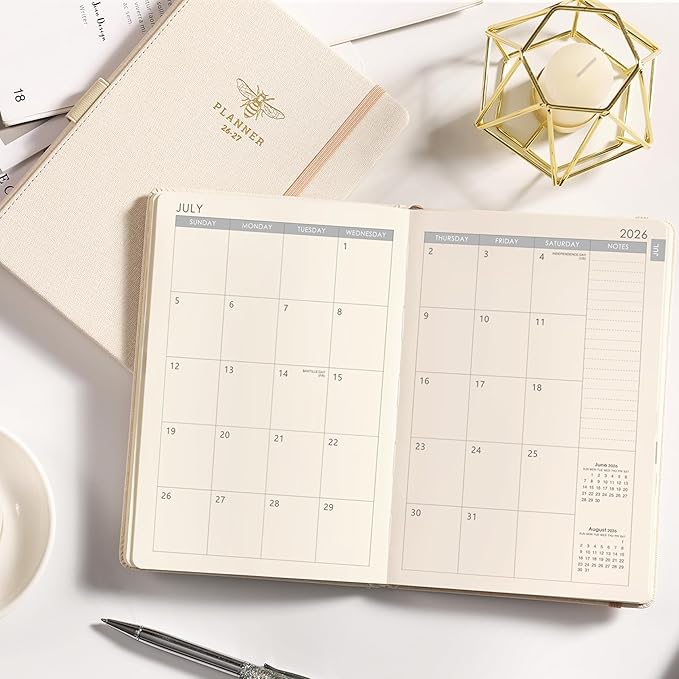 2026-2027 Planner - Planner 2026-2027 with Tabs, Jul 2026 - Jun 2027, Weekly and Monthly with Pen Loop, Back Pocket - Off-White