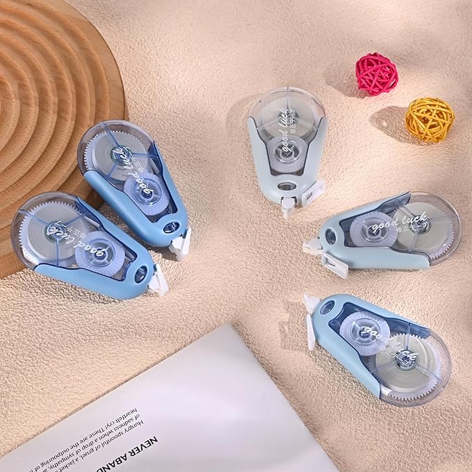 Temiary 5Pcs White Correction Tapes, Cute White Pull Out Tape for Instant Correction, Aesthetic Correction Tape for Writing, Easy to Use Applicator for School Students Office Supplies (Blue)