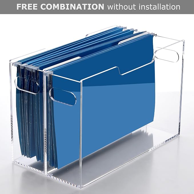 Hanging File Folder Organizer, Acrylic File Organizer Box for Legal Size Hanging File Folders, Clear Filing Holder with Handle for Desk Home Office - 1 Pack