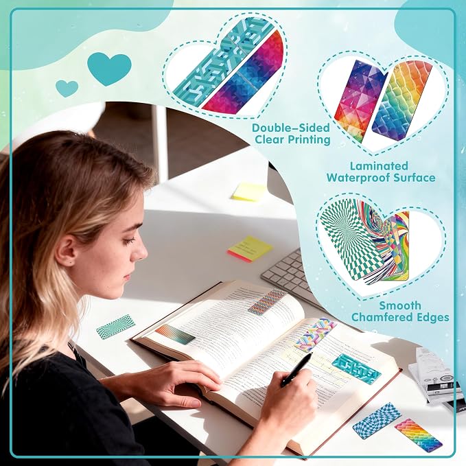 96 Pack Magnetic Bookmarks Bulk Book Marks for Reading Women Men Adults Book Lovers Gifts, Cute Bookmarks Magnet Bookmark Clips Magnetic Page Markers Pretty Funny BookMarker (Geometric)