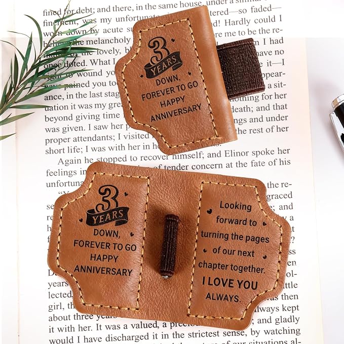 3 Year Anniversary Leather Gifts for Him Her - 3rd Wedding Anniversary Traditional Gifts for Wife Husband Girlfriend Boyfriend, Unique Leather Bookmark for Women Men Book Lovers, Leather Anniversary