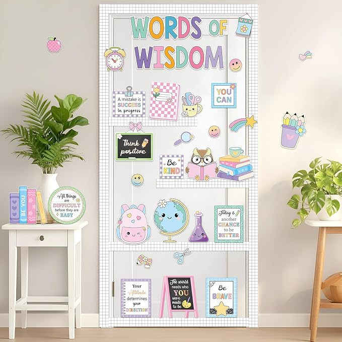 Mooliwe 57 Pcs Composition Bulletin Board Set Notebook Inspirational Classroom Decoration Clock Pencil Cutout for School Office Chalkboard Door Wall Decor