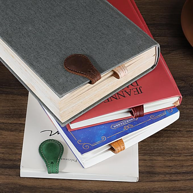 Magnetic Leather Bookmarks Book Marks for Reading Women Men Book Lovers Readers (Camel)