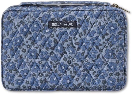 Bella Taylor Small Bible Cover for Women - Quilted Cotton Bible Case for 6 x 9 inch Books - Navy Floral