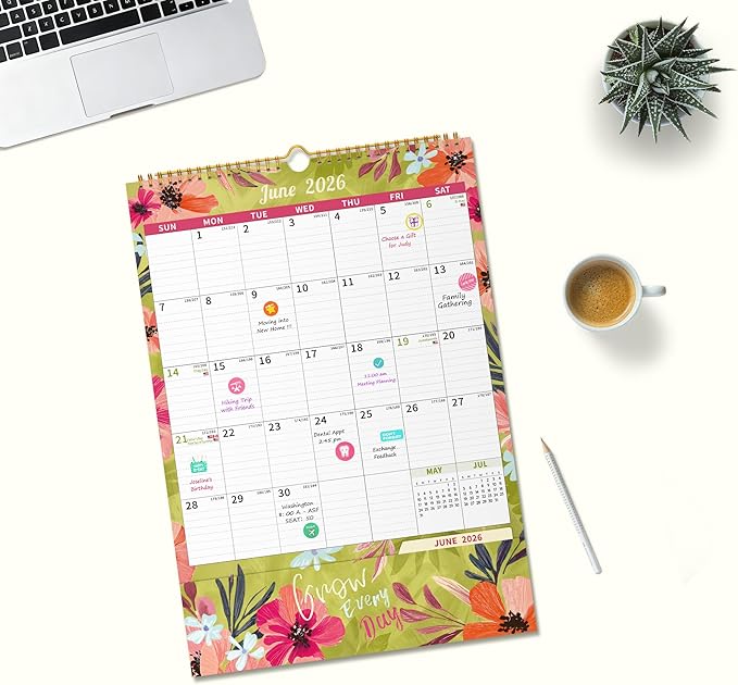 Ospelelf Wall Calendar 2026-2027 with Storage Pocket Monthly Large Planner Pad 17" X 12" with Protective Cover and Sticker for Family Fridge Office Teacher Student January 2026 to June 2027 Retro
