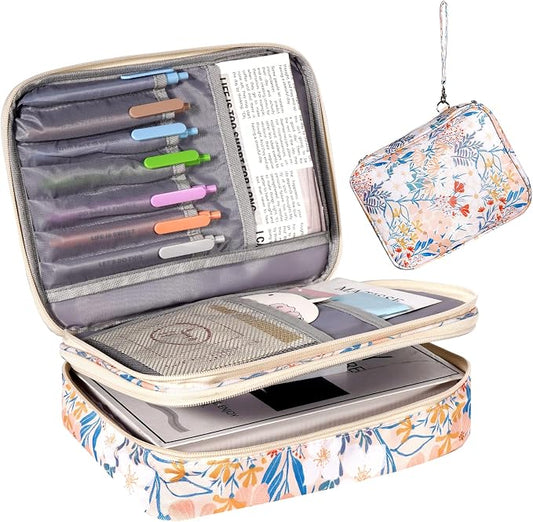 Bible Bag for Girls Organizer - Dual Zipper Compartments with 7 Pen Slots for Church Bible Study, Christian Gift for Teen (Floral-Beige)