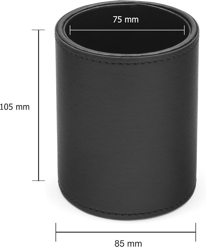 Osco Black Faux Leather Pen Pot, Desk Tidy Pencil Holder, Office Organiser, Makeup Brush Holder, Stationery Storage, Cosmetics Display, Home Office Accessories, Compact Desk Organiser