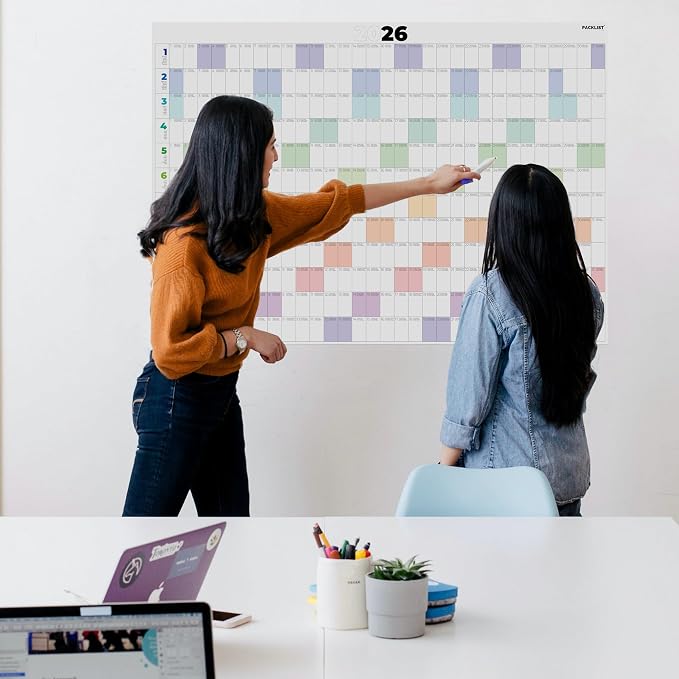 PACKLIST® 2026 Yearly Wall Calendar – Large 33" x 24" Full Year Poster Planner – Extra-Thick 170 GSM Paper – 12-Month Annual Organizer for Family, Office & Academic Planning – Plastic-Free