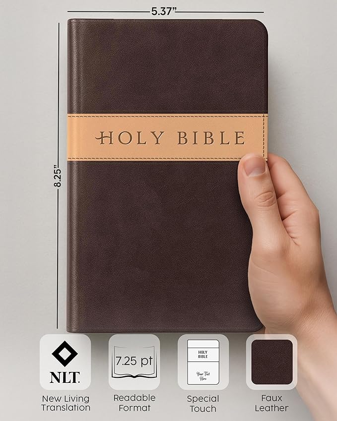 Personalized NLT Bible with Engraved Name, Dark Brown and Tan TuTone Faux Leather, New Living Translation Gift Bible
