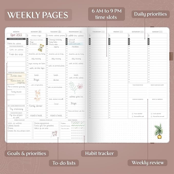 Legend Hourly Planner PRO Premium – Undated Schedule Planner with Time Slots – Weekly, Monthly & Daily Personal Organizer, A4 (Rose Gold)