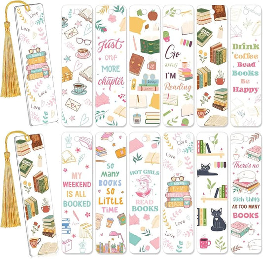 AFRITEE UV DTF Bookmark Wraps - 24 Sheets Books and Flowers Acrylic Blank Bookmark Duble Sided Stickers, Hot Girls Read Books Uvdtf Decals DIY Transparent Bookmark Crafts Decoration Gift for Women