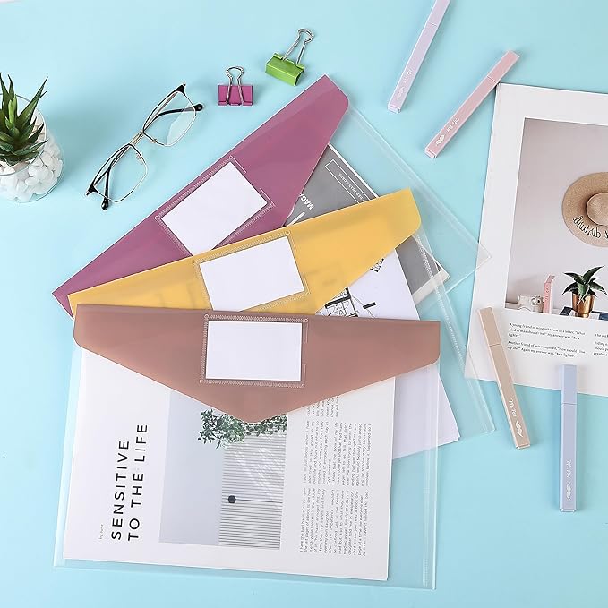 Mr. Pen- Clear Plastic Envelopes File Folders, 20 Pack, A4, Letter Size, Colorful Flaps, Clear Folders for Documents Plastic Poly Envelopes with Label for School, Home, Work, Office, Organizer