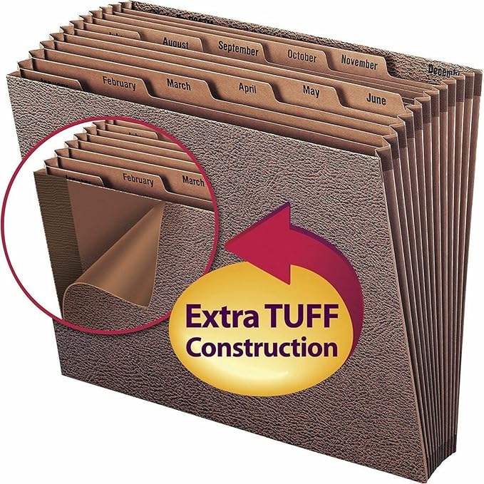Smead TUFF Expanding File, Monthly (Jan.-Dec.), 12 Pockets, Letter Size, Redrope-Printed Stock (70488)