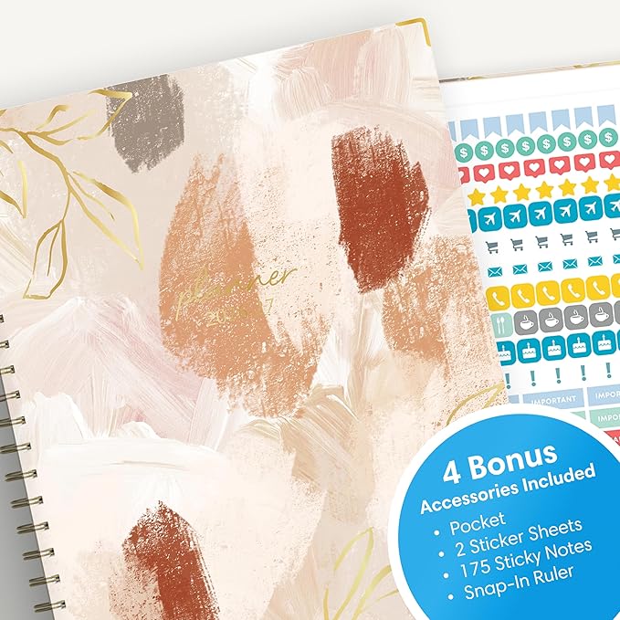 Blue Sky 15 Month 2026-2027 Weekly and Monthly Academic Year Planner Calendar, April 2026 - June 2027, 8.5" x 11", Hard Cover, Wirebound, Laminated Tabs, Storage Pocket, Includes Snap-in Ruler w/Sticky Notes & Sticker Sheet, Henri