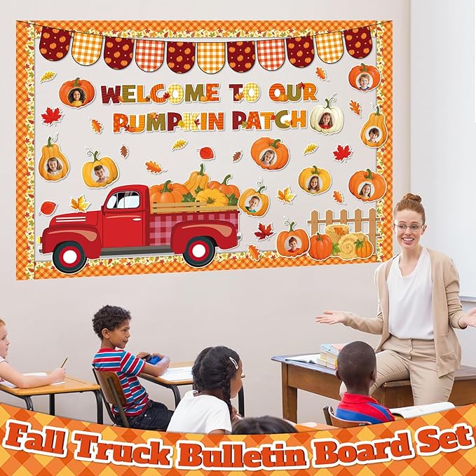 Containlol Fall Thanksgiving Bulletin Board Set Autumn Harvest Classroom Decorations Cutout for Door Wall School Supplies(Colorful,Pumpkin Truck)