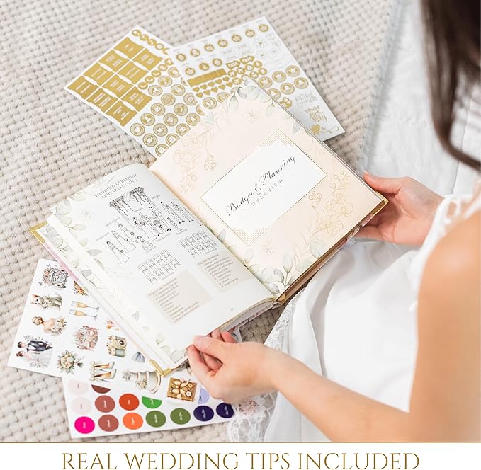 Wedding Planner Book and Organizer – Luxury Floral Hardcover Bridal Planner 9.45 x 7.09 in with Stickers, Pen & Box – Engagement Gift & Bride-to-Be Keepsake – 229 Pages, Tips, Budget Tracker & Calendar