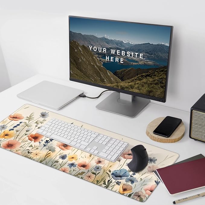 35.4" x 15.7" Watercolor Wildflower Extended Mouse Pad, Floral Botanical Desk Mat with Non-Slip Base, Water Resistant for Gaming & Office
