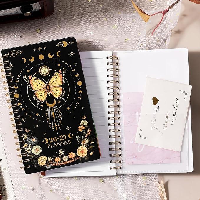 Pocket Calendar 2026-2027 - Pocket Planner 2026-2027 for Purse, Jul.2026 - Jun.2027, 4.1'' × 6.8'', Weekly Monthly Planner with Colorful Month Tabs, Strong Twin-wire Binding, Small Daily Academic Calendar - Butterfly