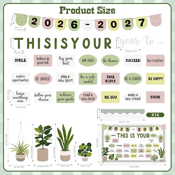 This is Your Year Bulletin Board Set Plant Motivational Classroom Decoration Inspirational Welcome Back to School Bulletin Board Cutouts for School Office Chalkboard Wall Door Decor Supply