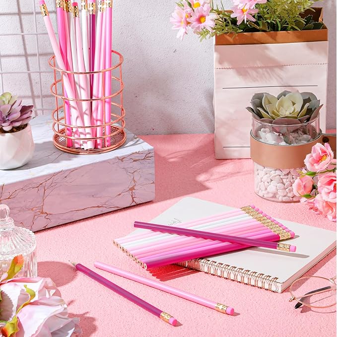 24 Pcs Round Pencils with Eraser 2 HB Cute Pencils Bulk for School Graphite Wood Color Unsharpened Pencil for Drawing Sketching Wedding School Teacher Supplies Student Reward(Light Pink)