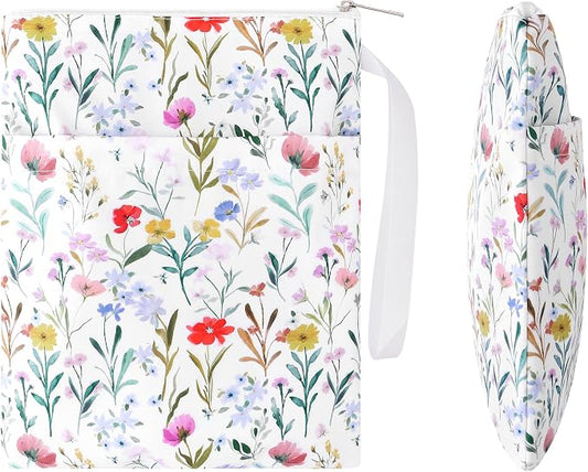 Book Sleeve with Zipper, 11''x 9'' Waterproof Paperback Sleeve for Book Lovers Books Pouch Cover with Handle for Hardcovers Kindle Sleeve for Reader Teacher Women (Colorful Flowers, 11x 9 inch)