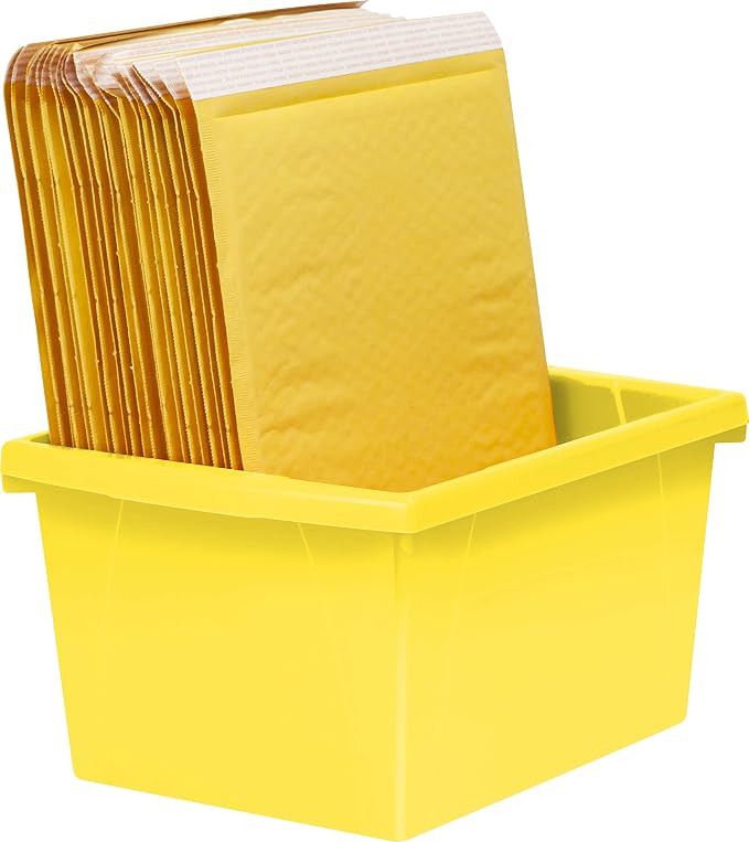 Storex 4 Gallon Storage Bin – Plastic Classroom Organizer for Books and Supplies, 13.625 x 11.25 x 7.87 Inches, Yellow, Case of 6 (61453C06C)