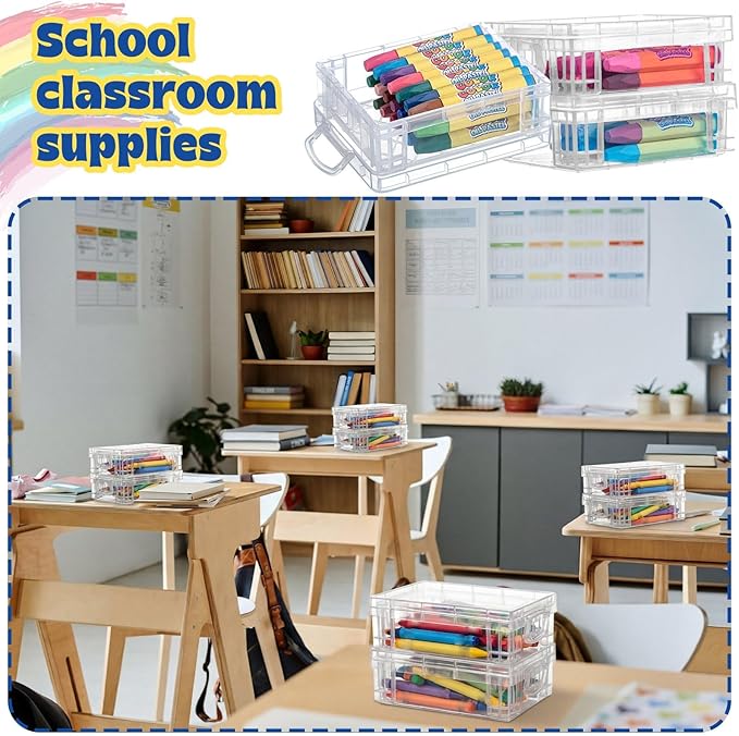 Suzile 40 Pcs Plastic Crayon Boxes Holds 24 Crayon with Snap Lid Storage Container Clear Stackable Case for School Office Classroom Supplies Pen Pencil Craft(Clear, Red, Green, Blue, Orange)