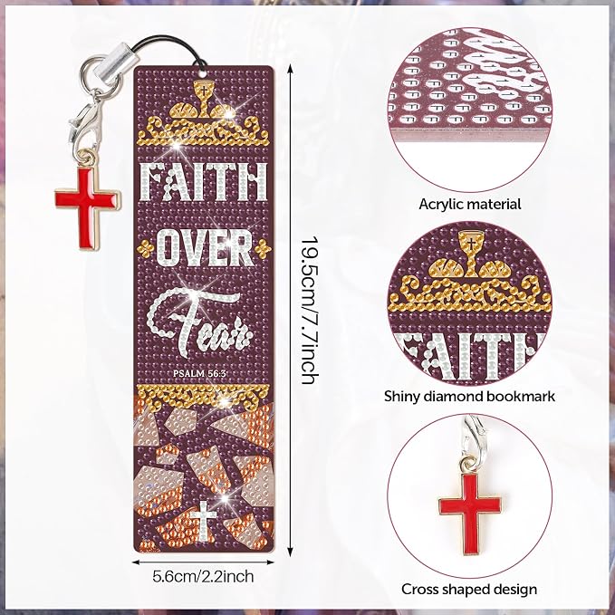 8 Pieces Christian Bible Verse Diamond Art Bookmarks 5d Christian Beaded Bookmark Acrylic Tassel Bookmark for DIY Making Beginners Adults Arts Craft Supplies (Bible)
