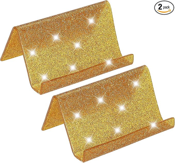 PATIKIL Business Card Holder for Desk, 2Pcs Acrylic Business Card Holders Shine Card Stand Organizer Cards Display for Office Exhibition, Gold Tone