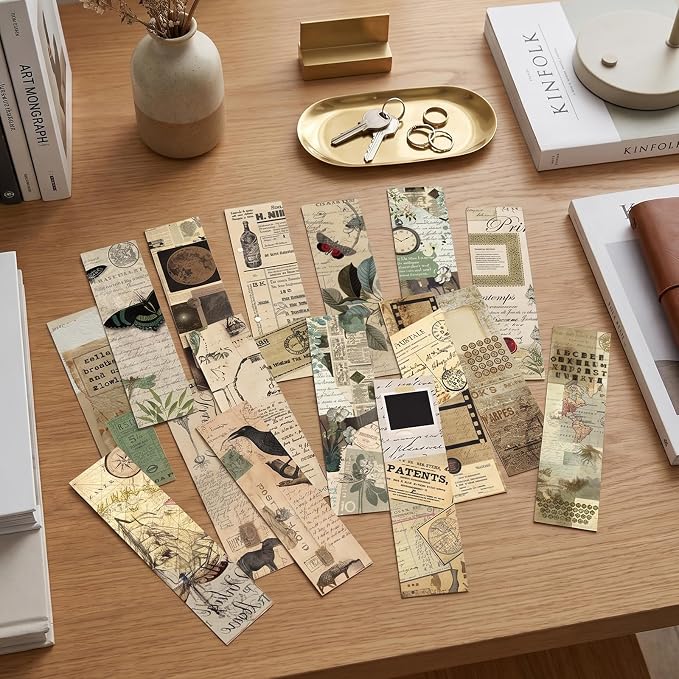 Wxiben Vintage Aesthetic Bookmarks Gifts - 120 Pcs Retro Natural Paper Bookmarks Butterfly Plant Insect Book Marks Page Marker Clip for Women Men Book Lovers Office Bookish Reading Supplies