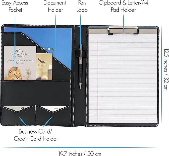 STYLIO Padfolio Folder with Removable Clipboard | Portfolio Organizer | Binder with Storage for Notebook, Notepad | Nursing Clipboard Folio, CNA Accessories for Work | Vegan Leather