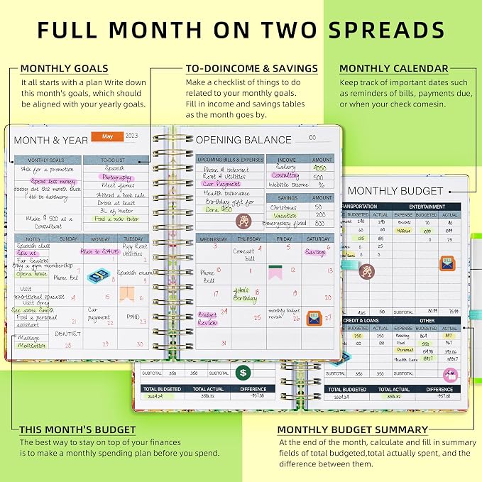 Ospelelf Budget Planner - Budget Book with Bill Organizer and Expense Tracker, 12 Month undated Budget Planner/Account Book to Take Control of Your Money, Start Anytime(Tree Seasons)