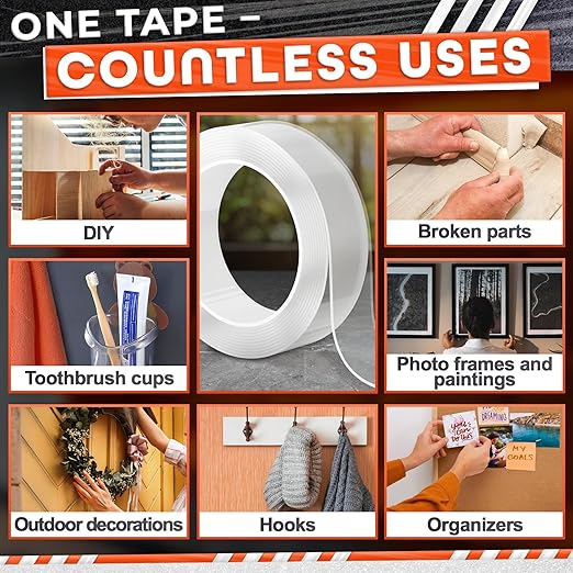 Clear Double Sided Tape Heavy Duty - Acrylic Adhesive 9.84 Ft x 1.2" with 2.2 Lb Hold, Removable No Residue, Weather Resistant - Strong Two Sided Tape Heavy Duty for Wood, Glass, Metal & DIY Projects