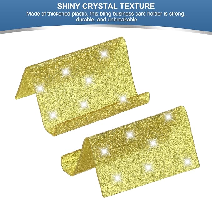 PATIKIL Business Card Holder for Desk, 2Pcs Acrylic Business Card Holders Shine Card Stand Organizer Cards Display for Office Exhibition, Yellow