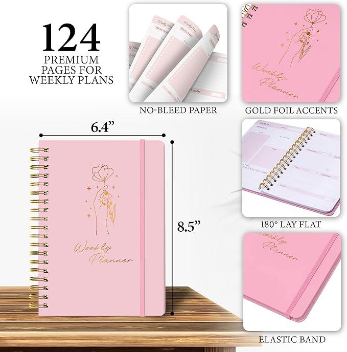 Undated Weekly Planner – Minimalist Daily Planner Notebook for Work, Home & Daily Writing | Simple Matte Planner for Goals, Appointments, Notes & Productivity, Elegant Cardstock Pages, Pink
