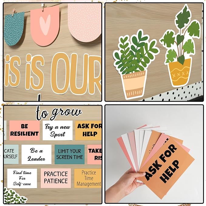 Classroom Bulletin Board Decorations, Boho Motivational Bulletin Board Set, Growth Mindset Positive Affirmations Wall Decor for Teacher Back to School Classroom Door Decors