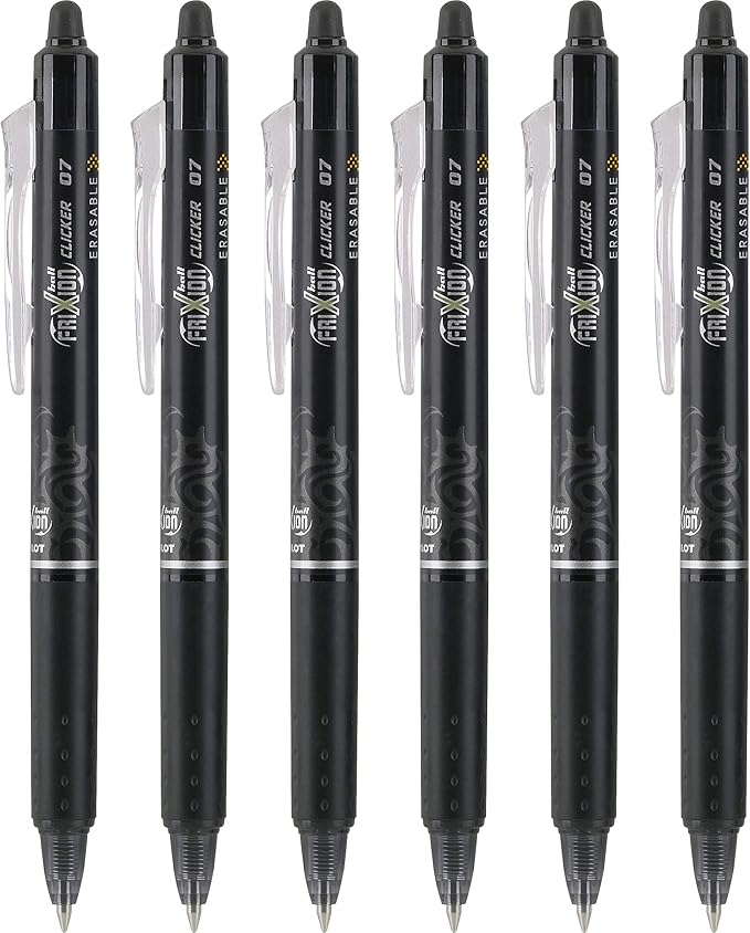 PILOT FriXion Clicker Erasable & Retractable Gel Ink Pens, Fine Point, Black Ink, 6 Count (13601)
