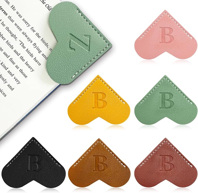 6Pcs Personalized Leather Heart Bookmark with Initial,26 A-Z Letters Cute Corner Book Mark for Reading,Book Page Accessories for Women, Book Lovers, Teachers, Students Gifts