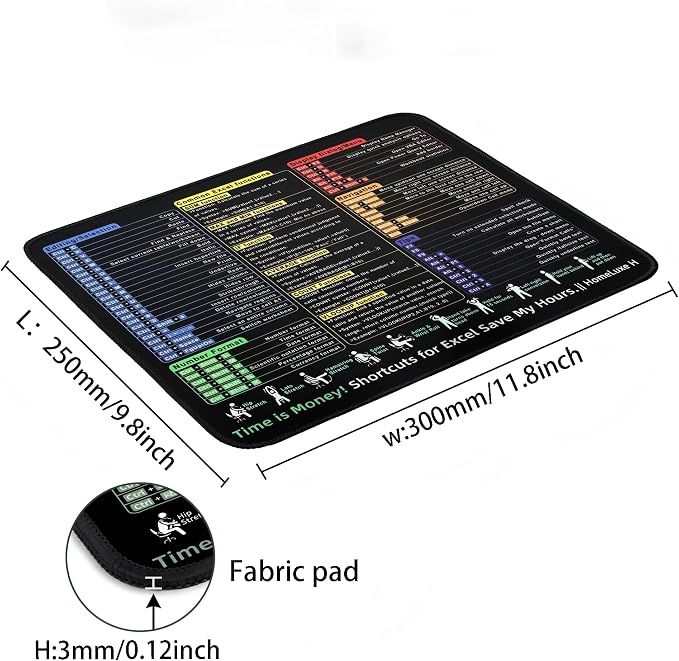 Small excel Cheat Sheet Desk pad-Waterproof Mouse Pad（11.8 in * 9.8 in） |Portable Computer Mousepad of Microsoft Excel Shortcuts | Office Desk Accessories | Non-Slip Stitched Edge